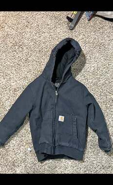 Carhartt Canvas Coat Black Boys Bomber Jacket Workwear Hood Youth Small 7